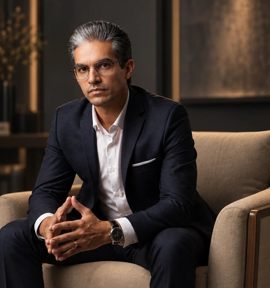 Giliarde Abreu sentado em uma poltrona